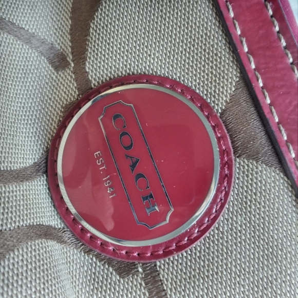 Coach red leather and canvas satchel - Picture 7 of 8